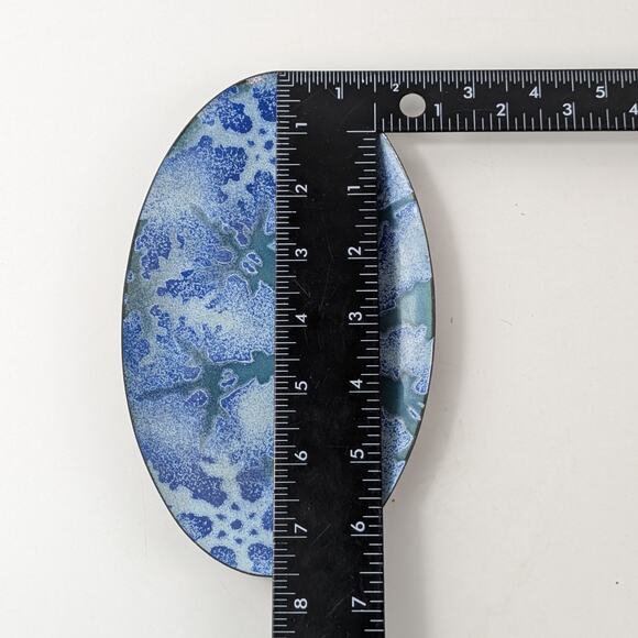 Mackintosh Enamels Snowflake Dish Blue Winter Trinket Tray Signed Oval Decor - Picture 9 of 11